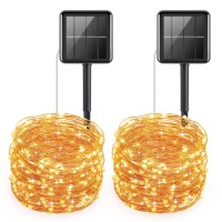 Amir Upgraded Solar String Lights, 39Feet 120 Led Mini Copper Wire Lights, 8 Modes Waterproof Fairy Lights, Indoor Outdoor Solar Decoration Lights For Patios, Home, Parties (Warm White - Pack Of 2)