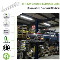 5000K Led Shop Light Linkable, 4Ft Daylight 42W Led Ceiling Lights For Garages, Workshops, Basements, Hanging Or Flushmount, Included Power Cord And Pull Chain, 4200Lm, Etl- 1 Pack