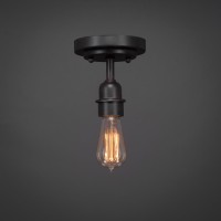 Vintage 1 Bulb Semi-Flush Shown In Dark Granite Finish With 60 Watt Amber Antique Bulb