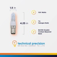 Technical Precision T4 Halogen Bulb 100W 120V Replacement For Sylvania 100Q/Cl/Dc/64475/Osram 120V Ba15D Double Contact Bayonet Base - 2900K - 2000 Hours Rated Life - 1500 Lumens - Clear - 1 Pack