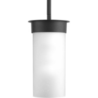 Progress Lighting Hawthorne Collection 1-Light Etched Seeded Glass Craftsman Outdoor Hanging Lantern Light Textured Black