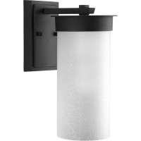 Progress Lighting Hawthorne Collection 1-Light Etched Seeded Glass Craftsman Outdoor Medium Wall Lantern Light Textured Black