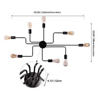 Unitary Farmhouse Semi Flush Mount Ceiling Light Fixture, Lights For Bedroom, Black Metal Sputnik Kitchen Light Fixtures With 8 E26 Bulb Sockets, Hallway Light Fixtures, Lamps For Living Room