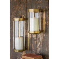 Glass & Brass Finish Wall Mounted Hurricane-Small