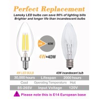 Lamsky (4-Pack) E14 European Base Led Filament C35 Bullet Top Vintage Edison Bulb,4W Daylight 6000K, No-Dimmable