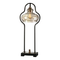 curvaceous Forged Iron Finished In An Aged Black44 Following The contour Of The Light Amber glass Shade44 Accented With Brushed44 Antiqued Brass Plated Details46 60 Watt44 BT4558 Antique Style Bulb Included46 Featurescotulla Aged Black Desk LampWide range