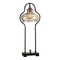 curvaceous Forged Iron Finished In An Aged Black44 Following The contour Of The Light Amber glass Shade44 Accented With Brushed44 Antiqued Brass Plated Details46 60 Watt44 BT4558 Antique Style Bulb Included46 Featurescotulla Aged Black Desk LampWide range