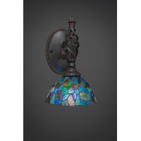 Elegante Wall Sconce Shown In Dark Granite Finish With 7 Blue Mosaic Art Glass