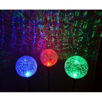 Sogrand 3Pcs,Solar Lights Outdoor,3 Color Led Crackle Glass Globe Stainless Steel,Solar Light,Solar Garden Lights,Solar Path Lights,For Lawn Patio Yard Walkway Driveway Pathway Landscape