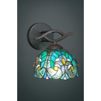 Revo Wall Sconce Shown In Dark Granite Finish With 7 Turquiose Cypress Art Glass