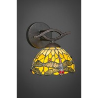 Revo Wall Sconce Shown In Dark Granite Finish With 7 Amber Dragonfly Art Glass