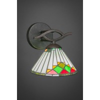 Revo Wall Sconce Shown In Dark Granite Finish With 7 Green Sunray Art Glass