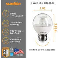 Sunlite G16/Led/5W/E26/D/Cl/E/27K/3Pk Dimmable Energy Star 2700K Medium Base Warm White Led Globe G16 5W Light Bulb (3 Pack), Clear