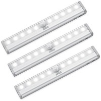 Amir Upgraded Motion Sensor Light, 10-Led Battery Operated Wireless Closet Light, Stick Up Motion Nightlight For Hallway, Stairway, Bedroom (White, Pack Of 3)