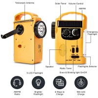 Hoshine Multi-Functional 4-Way Powered Led Camping Lantern & Flashlight With Am/Fm Radio & Cell Phone Charger, Color Yellow