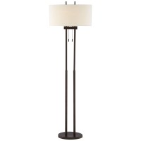 Franklin Iron Works Roscoe Modern Standing Floor Lamp 62 Tall Oil Rubbed Bronze Brown Twin Poles White Fabric Hardback Oval Sh