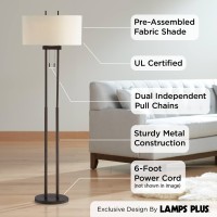 Franklin Iron Works Roscoe Modern Standing Floor Lamp 62 Tall Oil Rubbed Bronze Brown Twin Poles White Fabric Hardback Oval Sh