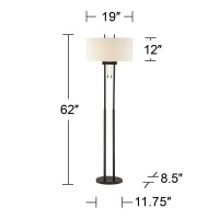 Franklin Iron Works Roscoe Modern Standing Floor Lamp 62 Tall Oil Rubbed Bronze Brown Twin Poles White Fabric Hardback Oval Sh