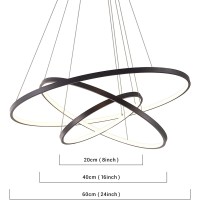 Lightinthebox Modern Led Pendant Light 3 Ring Chandeliers Black Circle Pendant Light Fixtures For Living Room Dinning Room Office (Light Source: Warm White)