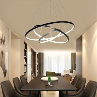 Lightinthebox Modern Led Pendant Light 3 Ring Chandeliers Black Circle Pendant Light Fixtures For Living Room Dinning Room Office (Light Source: Warm White)