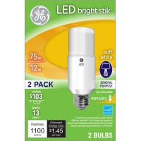 Ge Lighting Ge Led Bright Stik Light Bulbs, 75 Watt Eqv, Soft White, General Purpose Bulb, Medium Base (2 Pack)