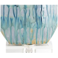 Possini Euro Design Mia 25 High Mid Century Modern Coastal Table Lamp Blue Drip Ceramic Single Offwhite Shade Living Room Bedr