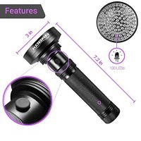 Kobra Black Light Flashlight 100 Led Lamp And Blacklight For Home & Hotel Inspection, Pet Urine & Stains - Ultra Intensity 18W 385-395Nm Leds Spot Counterfeit Money, Leaks, Scorpions (100 Led) (Black)