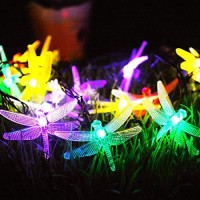 Joomer Dragonfly Solar String Lights, 20Ft 30 Led Waterproof Fairy Decoration Lighting For Patio, Lawn, Garden, Party, Wedding, Holiday, Thanksgiving, Christmas (Multi Color)