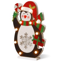 National Tree 17 Inch Wood Look Double Sided Penguin Holding A Lollypop With 10 Warm White Battery Operated Led Lights (Mzc-1327)