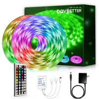 Daybetter Waterproof Led Lights For Bedroom, 32.8Ft (2 Rolls Of 16.4Ft) Led Strip Lights, 300 Leds Color Changing Rgb 44 Keys Remote Controller, 12V For Outdoor Room Home Party Christmas Decoration