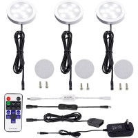 Aiboo Dimmable Led Under Cabinet Puck Lights 3 Lamps Kit With Rf Remote Control For Home Kitchen Counter Lighting (Daylight White 6000K)