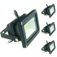 Quans 10W 12V 24V Dc Ac Led Flood Light Lamp Floodlight Security Outdoor Waterproof Ultra Bright Black, 4Pcs Warm White