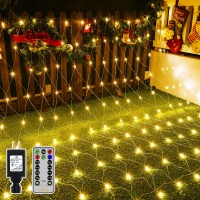 Ollny Net Lights Outdoor Mesh Lights Ip67 Waterproof, 200Led 9.8X6.6Ft Warm White Christmas Net Lights, Connectable Remote 8 Modes Tree Lights For Bushes Shrubs Lawn Indoor Decorations