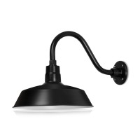 14In. Satin Black Outdoor Gooseneck Barn Light Fixture With 14.5 In. Long Extension Arm - Wall Sconce Farmhouse, Vintage, Antique Style - Ul Listed - 9W 900Lm A19 Led Bulb (5000K Cool White)