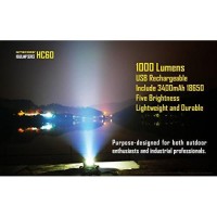 Nitecore Hc60 1000 Lumen Usb Rechargeable Led Headlamp, 3400 Mah Rechargeable Battery Plus Lumentac Adapters (White Light)