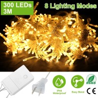 3M 300 Leds String Curtain Light Ip44 String Fairy Lights Party Xmas Decor Lamps W/ Remote