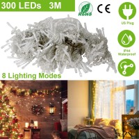 3M 300 Leds String Curtain Light Ip44 String Fairy Lights Party Xmas Decor Lamps W/ Remote