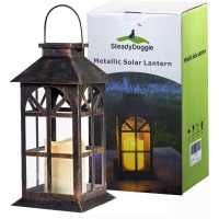 Solar Lantern Outdoor Classic Decor Bronze Antique Metal And Glass Construction Mission Solar Garden Lantern Indoor And Outdoor Solar Hanging Lantern, Entirely Solar Powered Lantern Of Low Maintenance