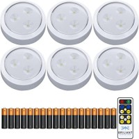 Brilliant Evolution Led Puck Light 6 Pack With Remote & 18 Batteries Included - Wireless Led Under Cabinet Lighting - Under Counter Lights For Kitchen - Stick On Battery Operated Lights