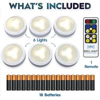 Brilliant Evolution Led Puck Light 6 Pack With Remote & 18 Batteries Included - Wireless Led Under Cabinet Lighting - Under Counter Lights For Kitchen - Stick On Battery Operated Lights