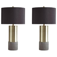 Signature Design By Ashley Jacek Modern Contemporary Table Lamp, 2 Count, Gray & Brass Finish