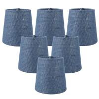 Meriville Set Of 6 Denim Blue Burlap Clip On Chandelier Lamp Shades, 3.5-Inch By 4.5-Inch By 4.5-Inch