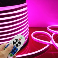 Led Neon Light, Iekov� Ac 110-120V Flexible Led Neon Strip Lights, 120 Leds/M, Dimmable, Waterproof 2835 Smd Led Rope Light + Remote Controller For Home Decoration (65.6Ft/20M, Pink)