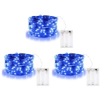 Bolweo 3 Pack Blue Battery Operated Led String Lights 10Ft 30 Led Silver Copper Wire Fairy Ambiance Lighting For Home Bedroom Pa