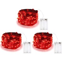 Bolweo Valentines Day Decoration Red Fairy Lights Battery Operated 3 Pack 10Ft 30 Led String Lights Lights Diwali Halloween Li