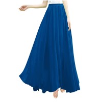 V28 Womens Maxi Midi White Flowy Long Black Summer Plus Size Sheer Chiffon Skirt (5Xl,Blue)