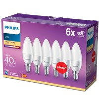 Philips Led Lamp Replaces Warm White (2700 Kelvin), 470 Lumens, Candle, Plastic, Warm White, E14, 5.5 W, 240 V