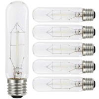 T10 Tubular Incandescent Light Bulbs 60 Watt - Vintage Style Lightbulb Antique Long Light Bulbs Natural Light Display, 120 Volts, 390Lm, 2700K, E26 Standard Screw Base, White Clear - 6 Pack