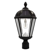 Gama Sonic Outdoor Solar Post Light, Black Aluminum, Royal Bulb, Beveled Glass, Single Lamp With 3-Inch Fitter For Lamp Posts Or Pier Mount (Sold Separately) Warm White Led, 98B012