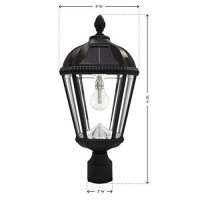 Gama Sonic Outdoor Solar Post Light, Black Aluminum, Royal Bulb, Beveled Glass, Single Lamp With 3-Inch Fitter For Lamp Posts Or Pier Mount (Sold Separately) Warm White Led, 98B012